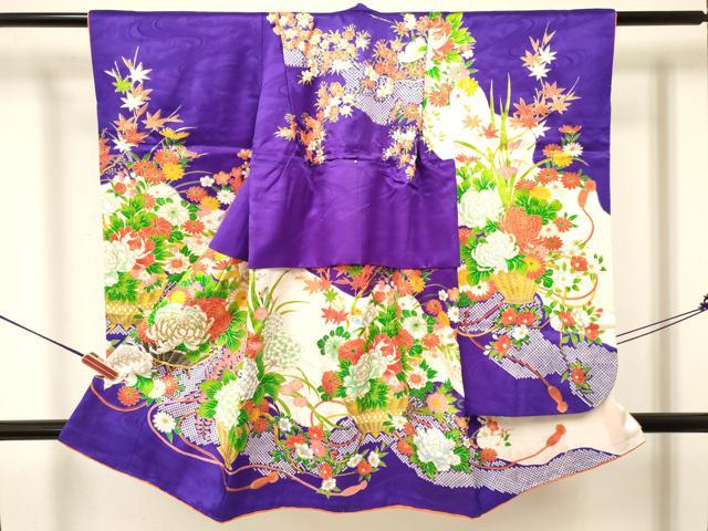 平和屋着物[]七五三　女の子　３歳　祝着　三つ身　駒刺繍　花籠文　金彩　逸品　DAAY3520ma