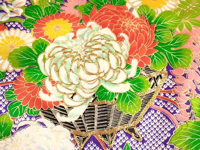 平和屋着物[]七五三　女の子　３歳　祝着　三つ身　駒刺繍　花籠文　金彩　逸品　DAAY3520ma