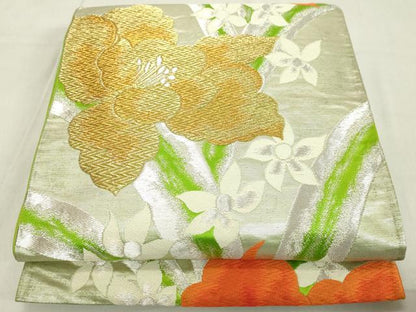 平和屋着物◎六通柄袋帯　唐織　洋花文　金銀糸　正絹　逸品　DAAY3592cd