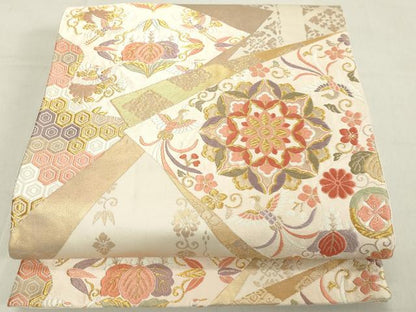 平和屋着物◎六通柄袋帯　唐織　飛鶴鳳凰花文　金銀糸　正絹　逸品　DAAY3612cd