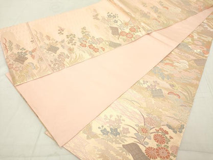 平和屋着物◎全通柄袋帯　霞草花文　金糸　正絹　逸品　DAAY3620cd