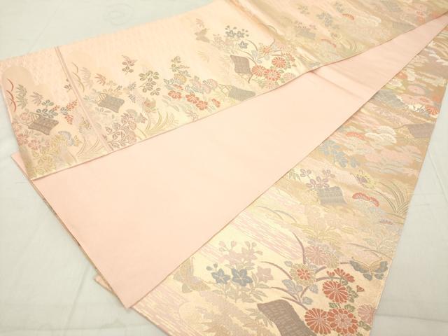 平和屋着物◎全通柄袋帯　霞草花文　金糸　正絹　逸品　DAAY3620cd