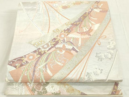 平和屋着物◎六通柄袋帯　唐織　尾長鳥花文　金銀糸　正絹　逸品　DAAY3637cd