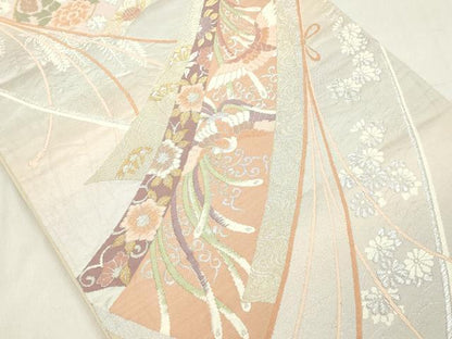 平和屋着物◎六通柄袋帯　唐織　尾長鳥花文　金銀糸　正絹　逸品　DAAY3637cd