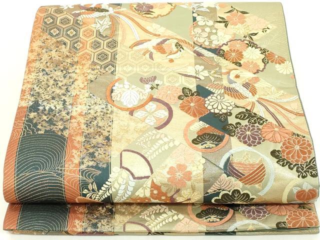 平和屋着物◎六通柄袋帯　唐織　鳳凰雪輪花蝶文　正絹　逸品　DAAY3638cd