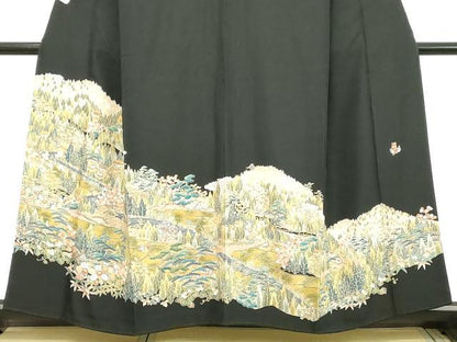 平和屋着物■豪華黒留袖　作家物　風景文　松竹梅　暈し染め　金彩　正絹　逸品　DAAY3729cd