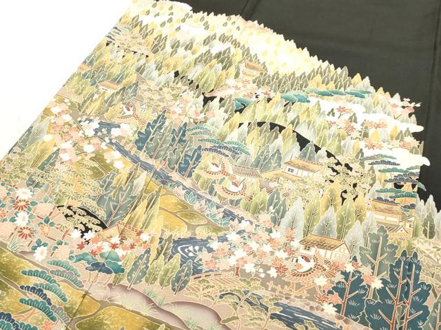 平和屋着物■豪華黒留袖　作家物　風景文　松竹梅　暈し染め　金彩　正絹　逸品　DAAY3729cd