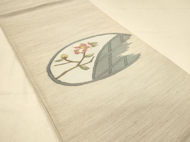 平和屋着物◎太鼓柄袋帯 紬地 枝花文 金糸 正絹 逸品 DAAY4010jm