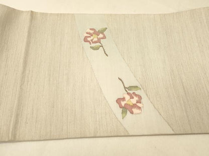 平和屋着物◎太鼓柄袋帯 紬地 枝花文 金糸 正絹 逸品 DAAY4010jm
