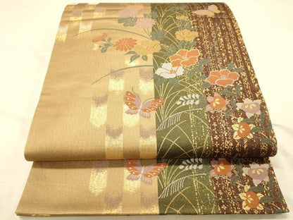 平和屋着物◎六通柄袋帯　花蝶文　金糸　正絹　逸品　DAAY4012jm