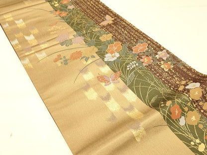 平和屋着物◎六通柄袋帯　花蝶文　金糸　正絹　逸品　DAAY4012jm