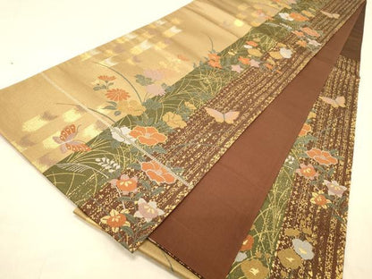 平和屋着物◎六通柄袋帯　花蝶文　金糸　正絹　逸品　DAAY4012jm