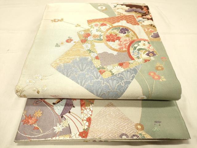 平和屋着物◎六通柄袋帯　唐織　春日織　色紙吉祥花丸文　金糸　正絹　逸品　DAAY4014jm