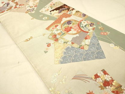 平和屋着物◎六通柄袋帯　唐織　春日織　色紙吉祥花丸文　金糸　正絹　逸品　DAAY4014jm