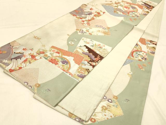 平和屋着物◎六通柄袋帯　唐織　春日織　色紙吉祥花丸文　金糸　正絹　逸品　DAAY4014jm