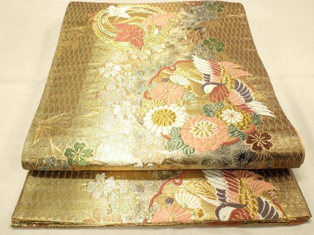 平和屋着物◎六通柄袋帯　唐織　雪輪花鳥文　金銀糸　正絹　逸品　DAAY4019jm