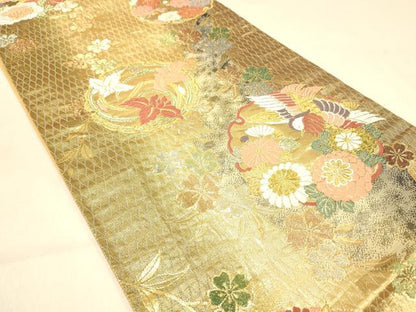 平和屋着物◎六通柄袋帯　唐織　雪輪花鳥文　金銀糸　正絹　逸品　DAAY4019jm