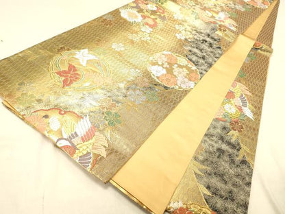 平和屋着物◎六通柄袋帯　唐織　雪輪花鳥文　金銀糸　正絹　逸品　DAAY4019jm