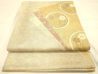 平和屋着物◎太鼓柄袋帯　色紙花丸文　金糸　正絹　逸品　DAAY4021jm