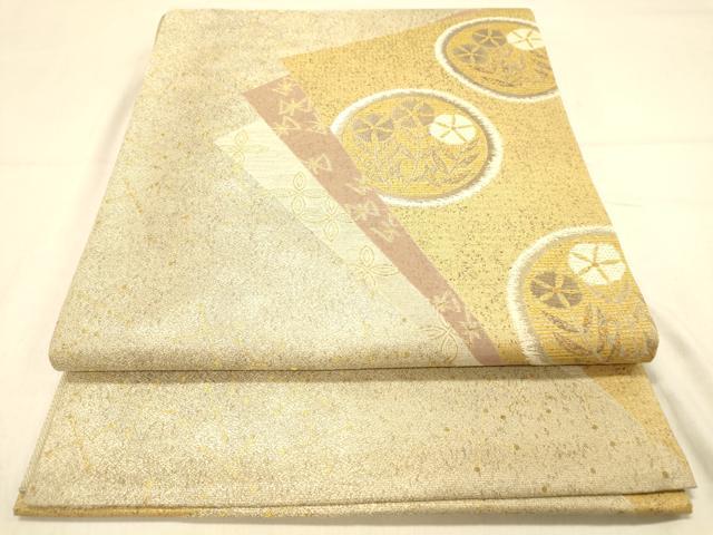 平和屋着物◎太鼓柄袋帯　色紙花丸文　金糸　正絹　逸品　DAAY4021jm