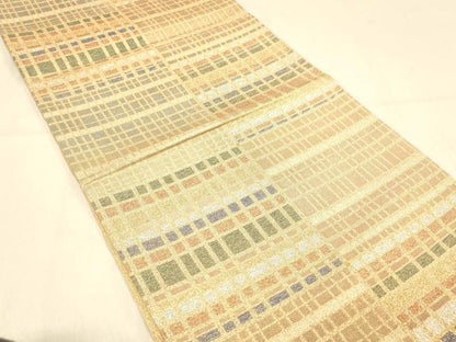平和屋着物◎六通柄袋帯　市松格子文　金銀糸　正絹　逸品　DAAY4033jm