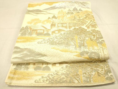 平和屋着物◎六通柄袋帯　風景文　金銀糸　正絹　逸品　DAAY4038jm