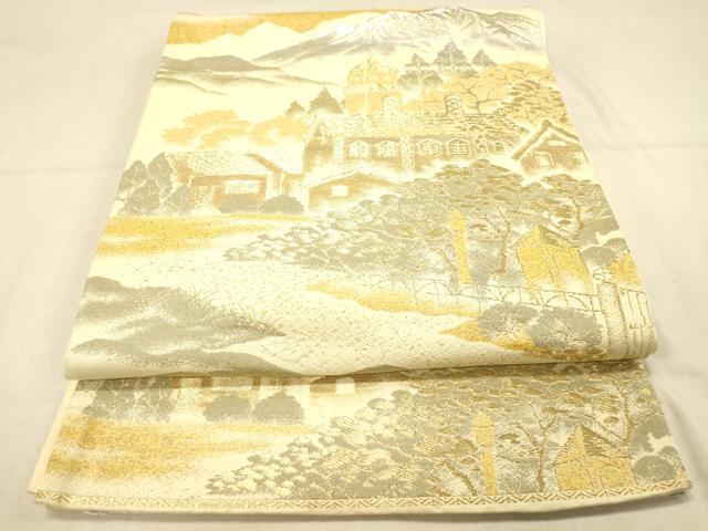 平和屋着物◎六通柄袋帯　風景文　金銀糸　正絹　逸品　DAAY4038jm