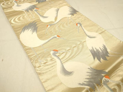 平和屋着物◎六通柄袋帯　群鶴文　金糸　正絹　逸品　DAAY4039jm