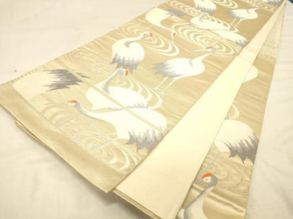 平和屋着物◎六通柄袋帯　群鶴文　金糸　正絹　逸品　DAAY4039jm