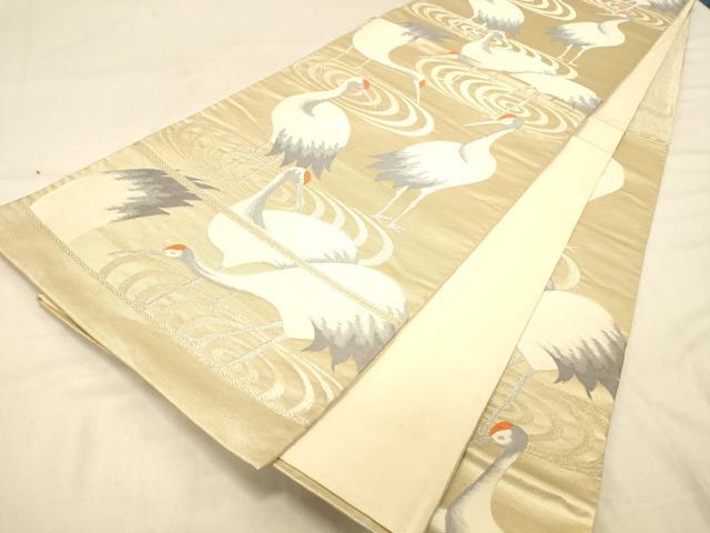 平和屋着物◎六通柄袋帯　群鶴文　金糸　正絹　逸品　DAAY4039jm