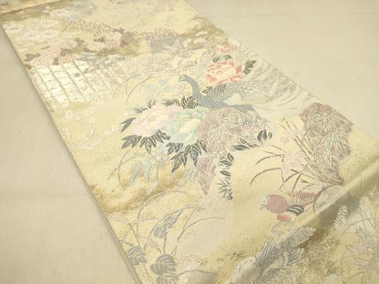 平和屋着物◎六通柄袋帯　唐織　障壁孔雀文　九百錦引箔二重織　金銀糸　正絹　逸品　DAAY4042jm