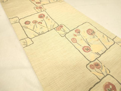 平和屋着物◎六通柄袋帯　明日香　色紙枝花文　正絹　逸品　DAAY4051jm