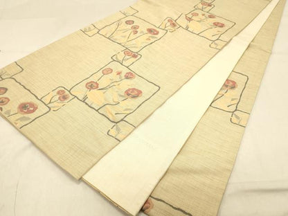 平和屋着物◎六通柄袋帯　明日香　色紙枝花文　正絹　逸品　DAAY4051jm