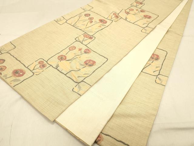 平和屋着物◎六通柄袋帯　明日香　色紙枝花文　正絹　逸品　DAAY4051jm