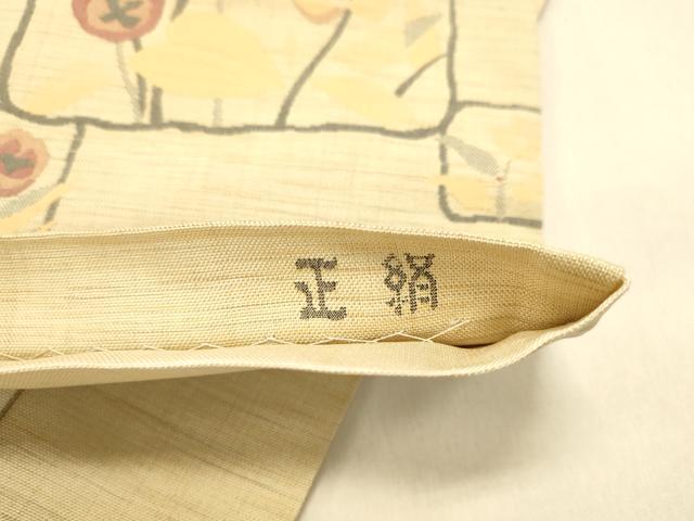 平和屋着物◎六通柄袋帯　明日香　色紙枝花文　正絹　逸品　DAAY4051jm