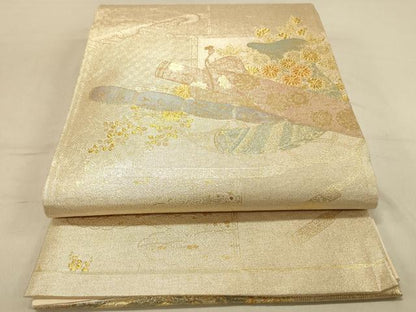 平和屋着物◎六通柄袋帯　吉祥花文　金糸　正絹　逸品　DAAY4054jm