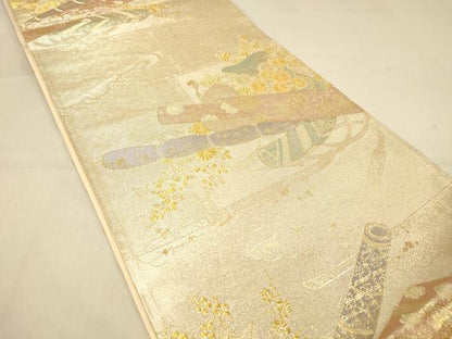 平和屋着物◎六通柄袋帯　吉祥花文　金糸　正絹　逸品　DAAY4054jm