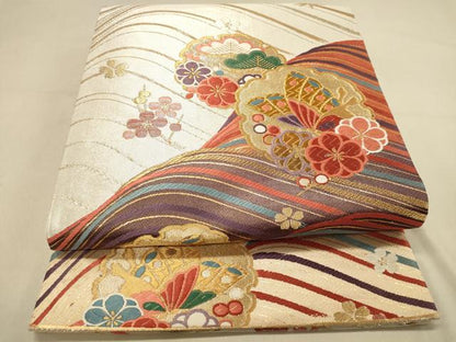 平和屋着物◎六通柄袋帯　唐織　松園　雪輪花文　松竹梅　金銀糸　正絹　逸品　DAAY4066jm