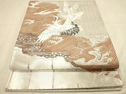 平和屋着物◎六通柄袋帯　唐織　延寿古典文　鶴　プラチナ箔　正絹　逸品　DAAY4073jm