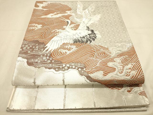 平和屋着物◎六通柄袋帯　唐織　延寿古典文　鶴　プラチナ箔　正絹　逸品　DAAY4073jm