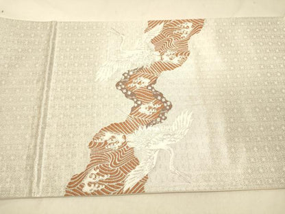 平和屋着物◎六通柄袋帯　唐織　延寿古典文　鶴　プラチナ箔　正絹　逸品　DAAY4073jm