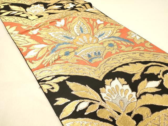 平和屋着物◎六通柄袋帯　更紗花文　金糸　正絹　逸品　DAAY4075jm