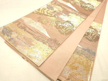 平和屋着物◎六通柄袋帯　風景文　金銀糸　正絹　逸品　DAAY4086jm