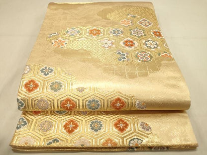 平和屋着物◎六通柄袋帯　唐織　雲取正倉院花文　金糸　正絹　逸品　DAAY4088jm
