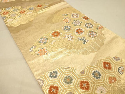 平和屋着物◎六通柄袋帯　唐織　雲取正倉院花文　金糸　正絹　逸品　DAAY4088jm