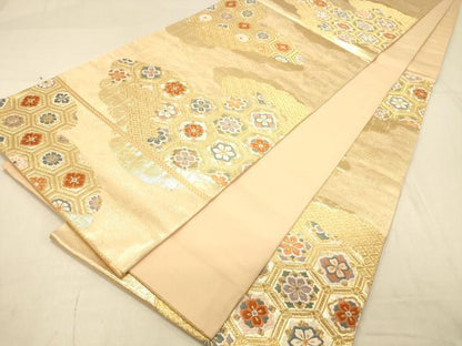 平和屋着物◎六通柄袋帯　唐織　雲取正倉院花文　金糸　正絹　逸品　DAAY4088jm