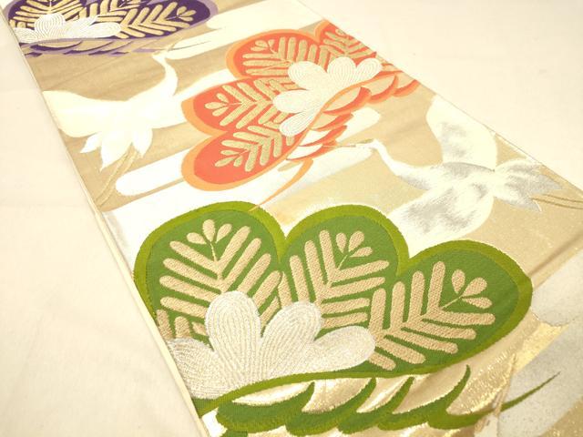 平和屋着物◎六通柄袋帯　唐織　飛鶴松文　金銀糸　正絹　逸品　DAAY4097jm