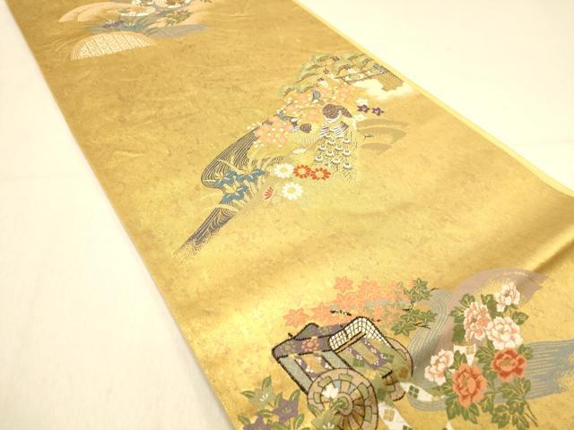 平和屋着物◎六通柄袋帯　唐織　孔雀花文　金糸　引箔　正絹　逸品　DAAY4100jm