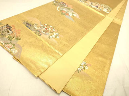 平和屋着物◎六通柄袋帯　唐織　孔雀花文　金糸　引箔　正絹　逸品　DAAY4100jm