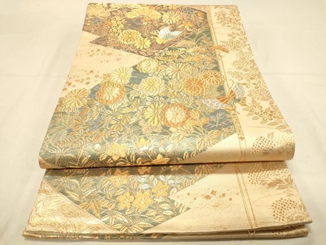 平和屋着物◎六通柄袋帯　松川菱吉祥花蝶文　金銀糸　正絹　逸品　DAAY4101jm